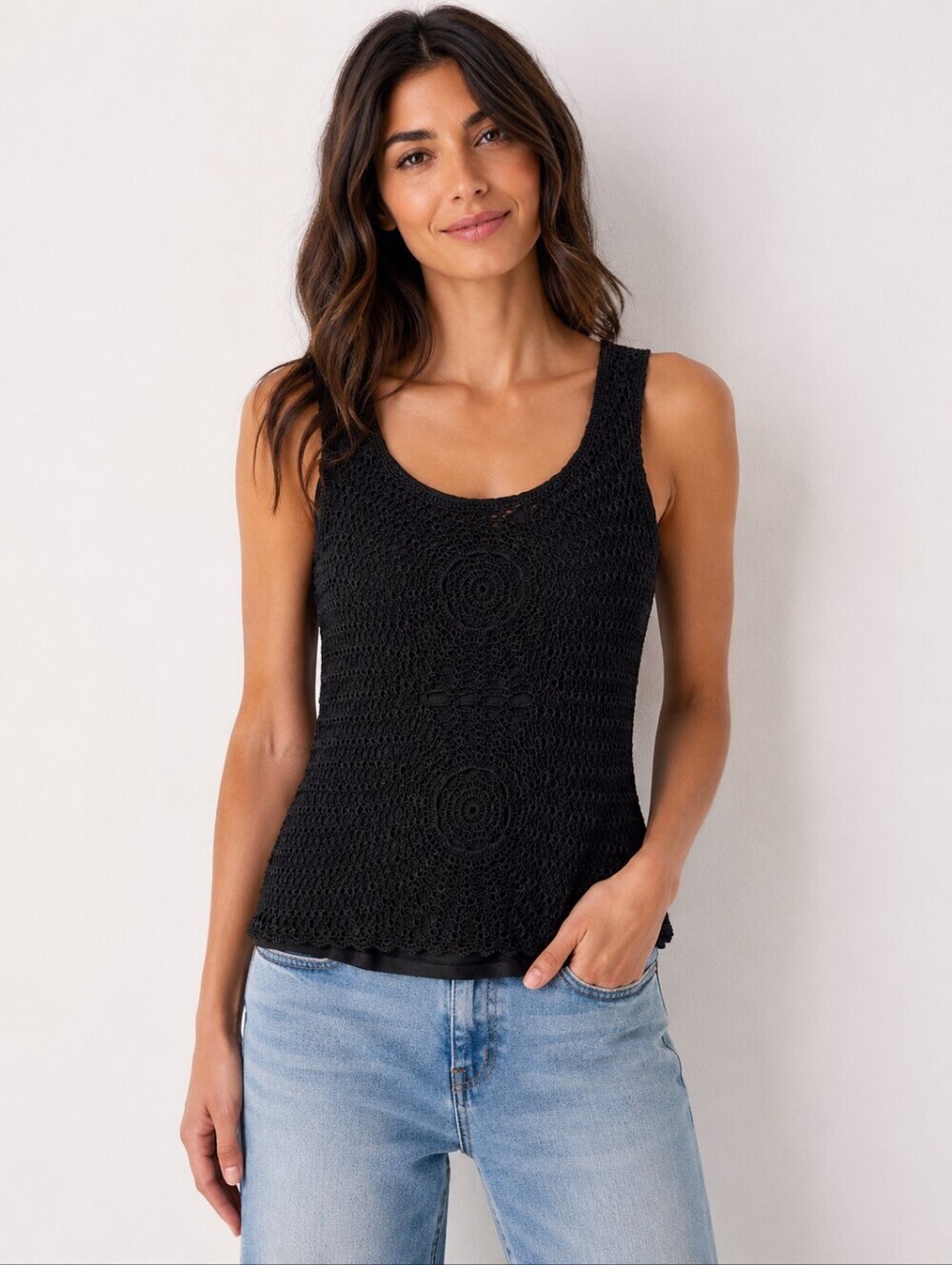 ❤️ TAPEMEASURE CROCHET TANK TOP, BLACK, MEDIUM